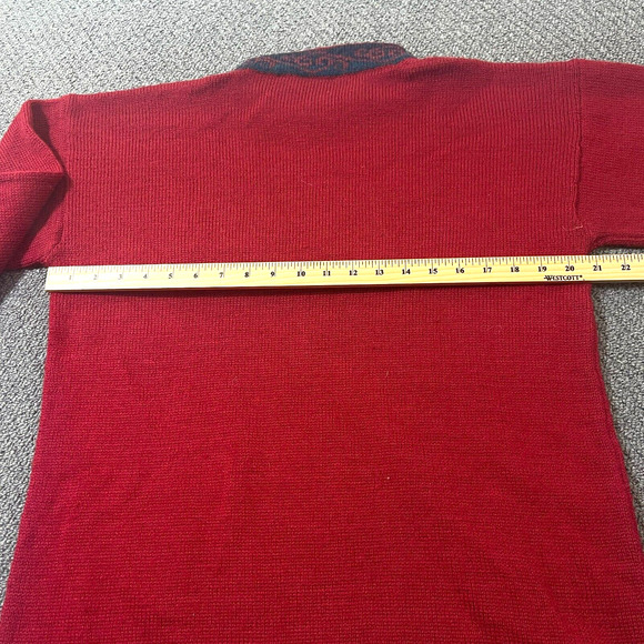 Kotare Pullover Sweater Womens Red Blue Ikat Knit Crew Neck Long Sleeve Holiday - Picture 5 of 7